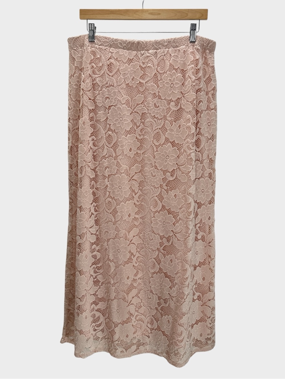 Cato‎ Lace Overlay Maxi Skirt Blush Pink Coquette Romantic Pull On 14/16W